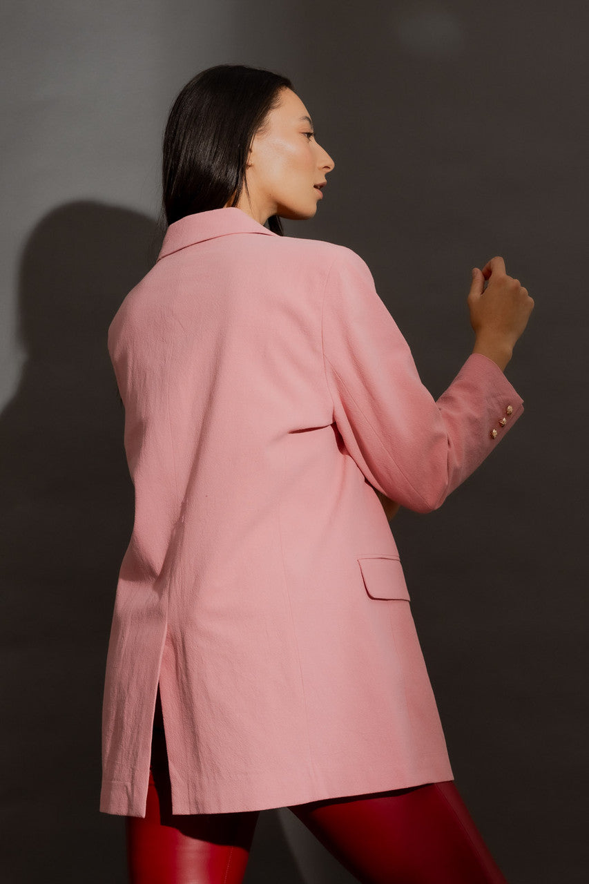 Pink Sandwashed Linen Oversized Blazer