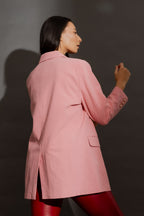 Pink Sandwashed Linen Oversized Blazer