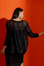Crochet Foil Boxy Jumper Black
