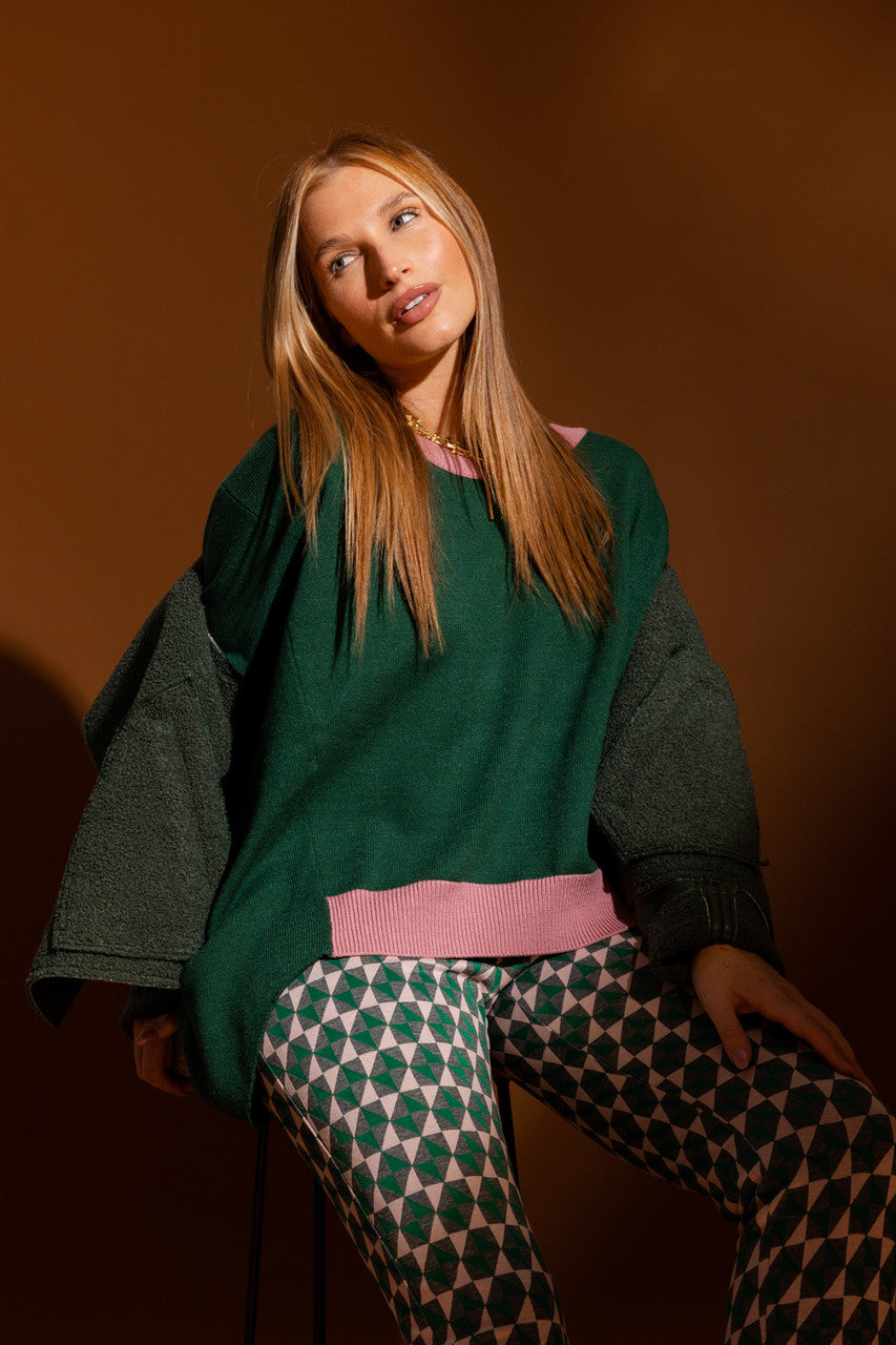 Khaki / Pink Two Tone Knit