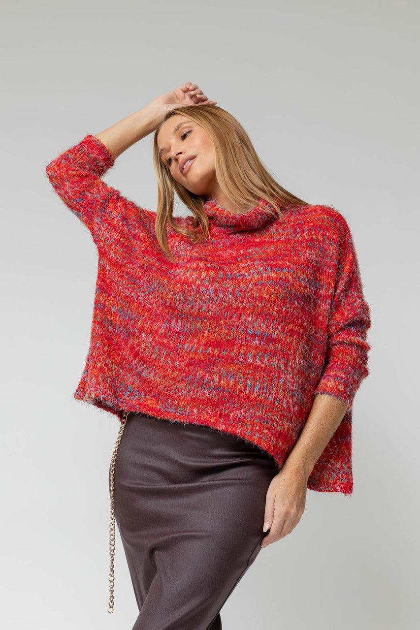 Red Speckle Fluffy Crop Jumper