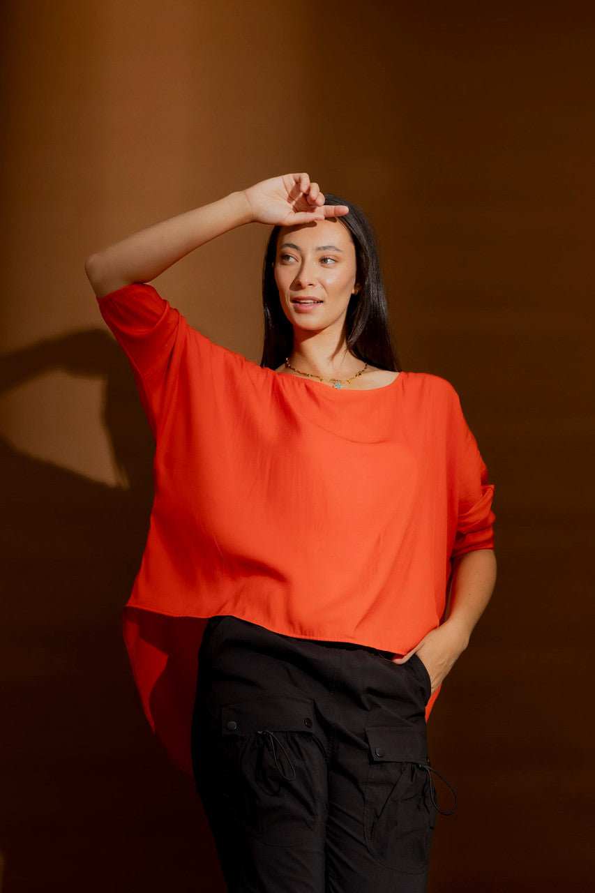 Orange Silky Hi-Lo Top