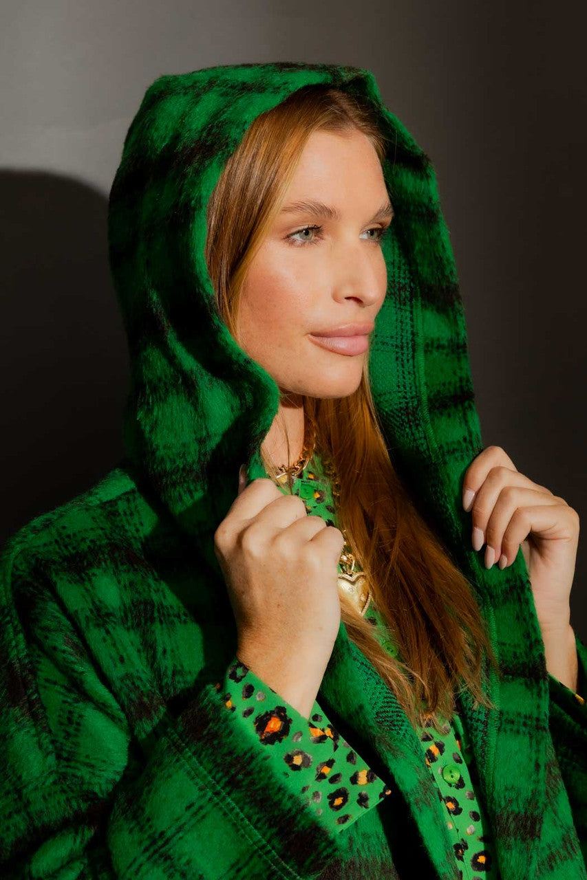 Green Check Hooded Coat Green Check