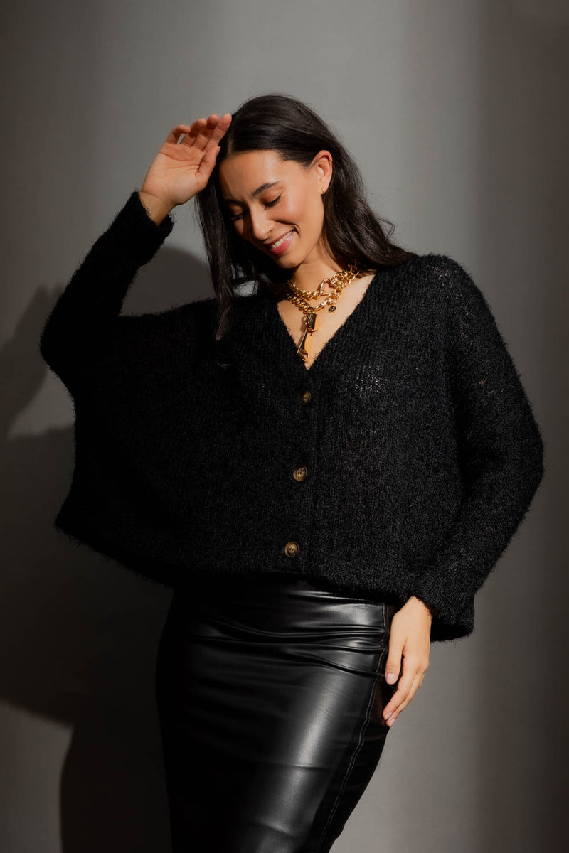 Black Fluffy Wonder Cardigan