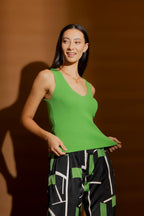 Green Rib V Cami Green Sml