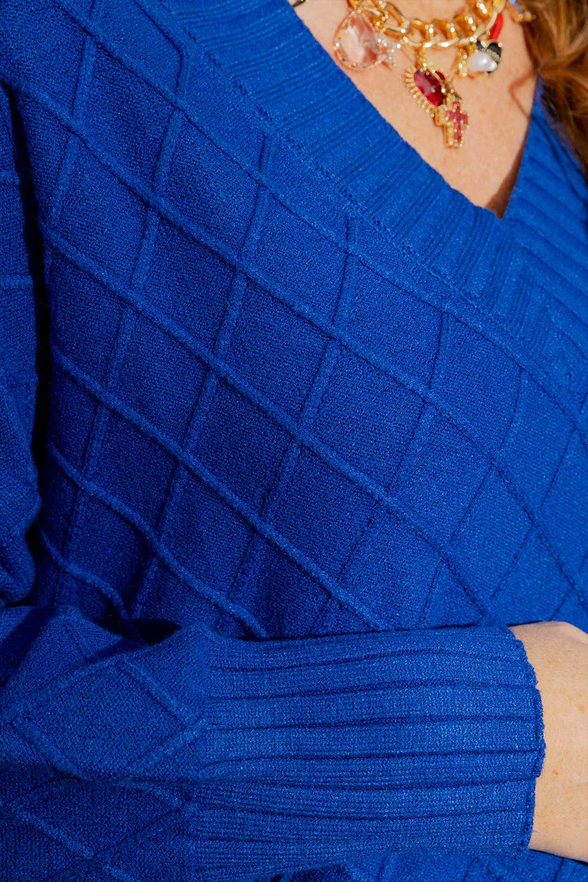 Cobalt Diamond V Neck Jumper Cobalt S/M