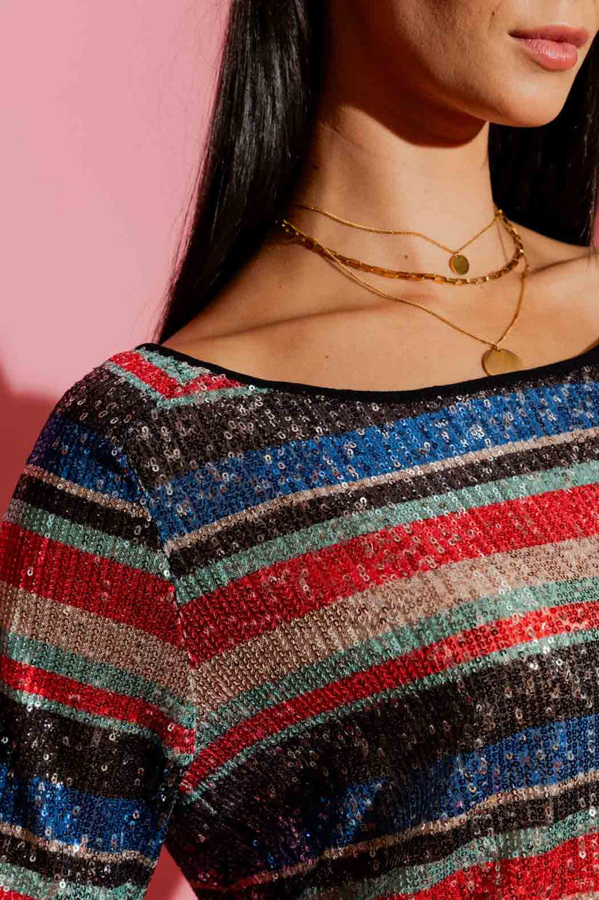 Stripe Sequin Raglan Top