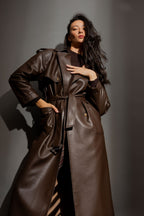 Chocolate Faux Leather Trench Coat Chocolate S