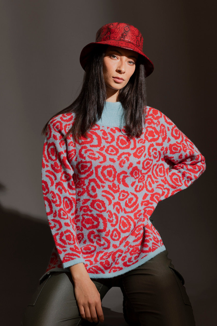 Blue / Red Rose Jumper - FINAL SALE