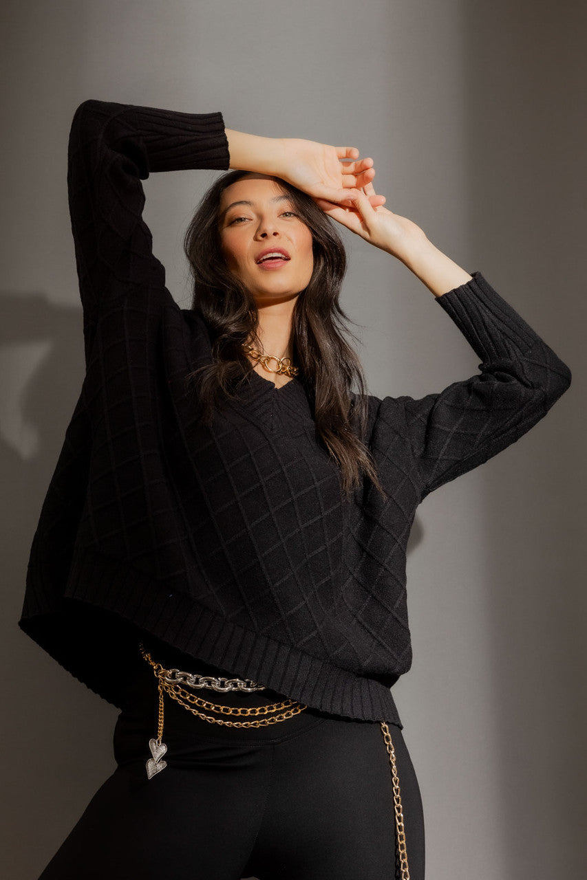 Black Diamond V Neck Jumper Black S/M
