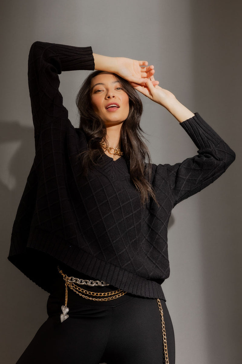 Black Diamond V Neck Jumper Black S/M