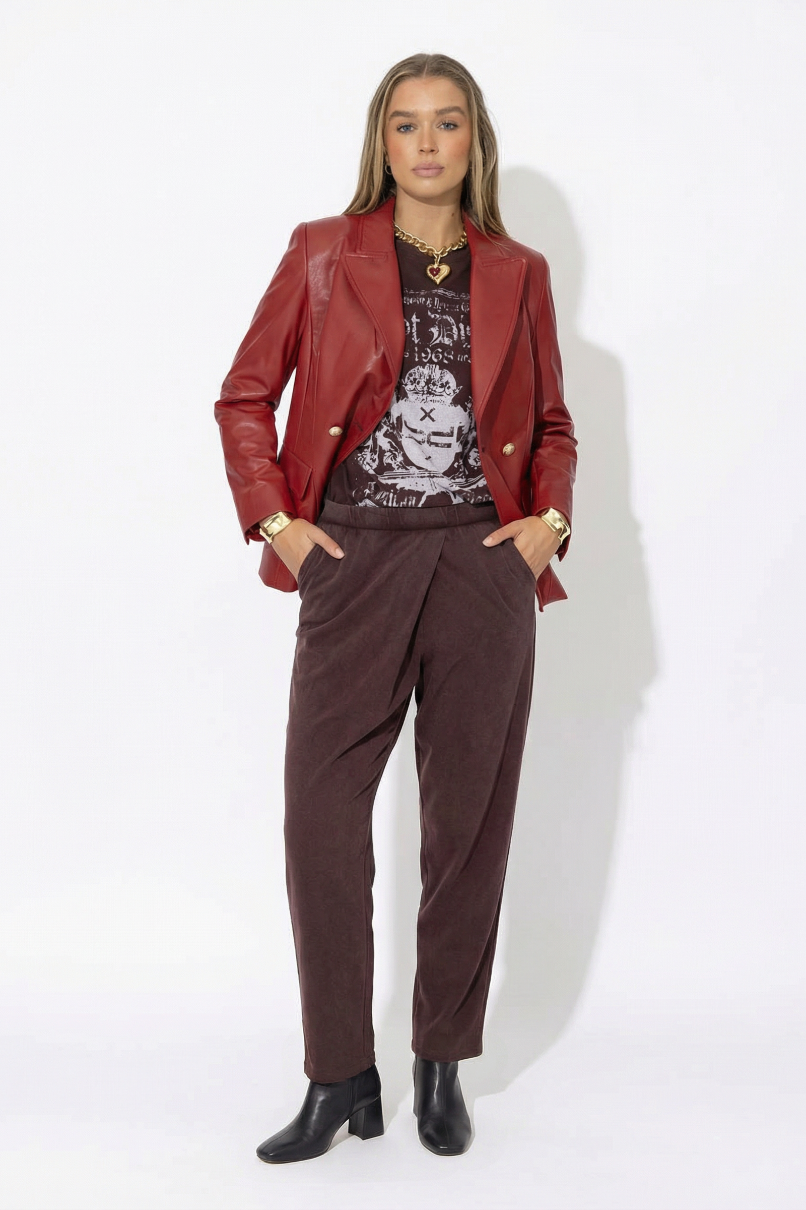 Deep Red Faux Leather Sisca Blazer
