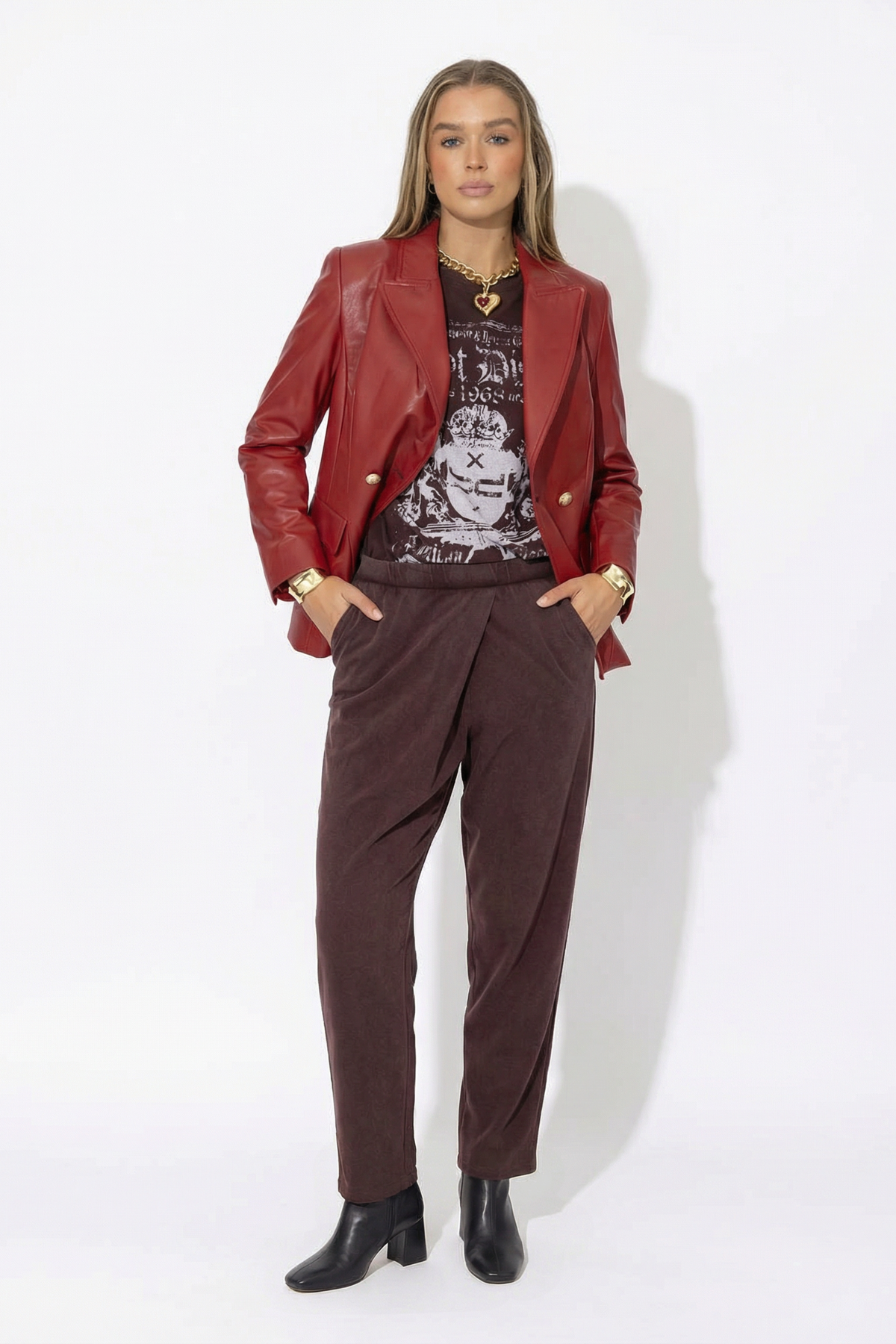 Deep Red Faux Leather Sisca Blazer
