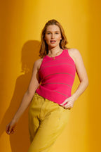 Pink / Khaki Stripe Crew Cami