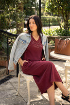 Burgundy Washed Cotton Diamante Dress