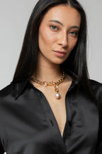 Gold Chain With Pink Pearl Necklace S