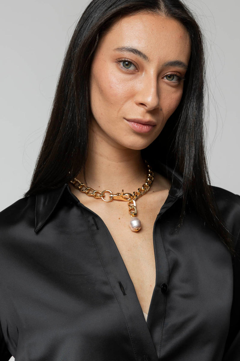 Gold Chain With Pink Pearl Necklace S