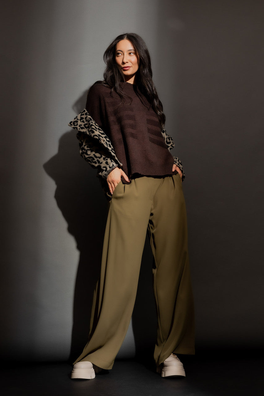 Chocolate Mock Neck Drop Shoulder Knit Chocolate S