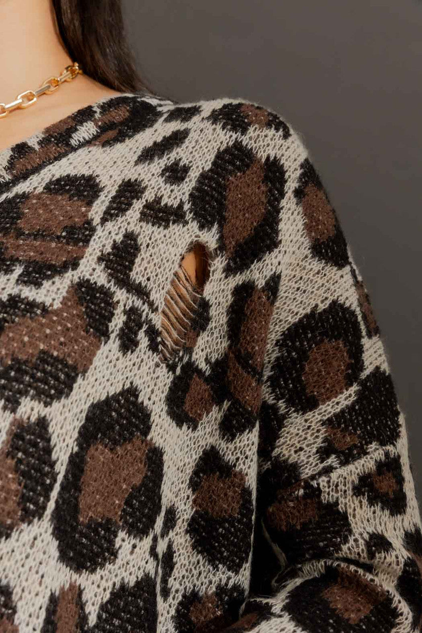 Ivory Distressed Leopard Knit Ivory S/M