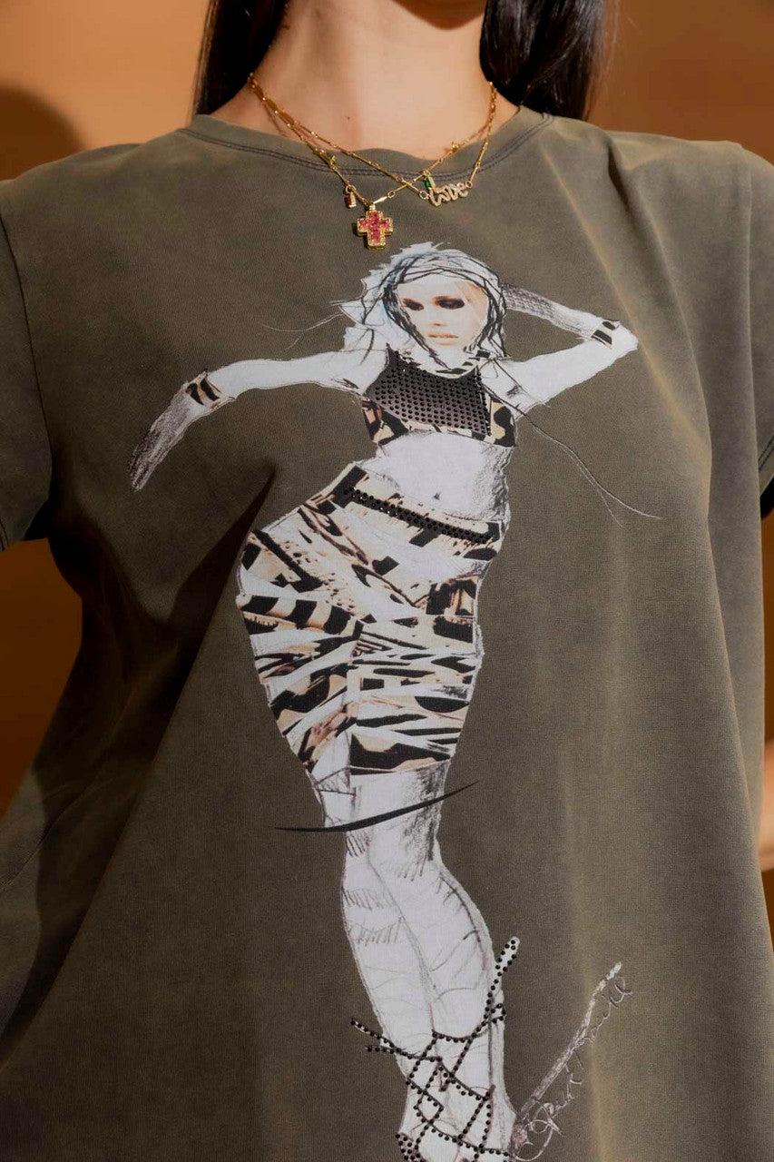 Green Washed Sequin Dancer T-Shirt
