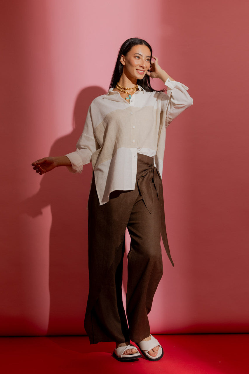 Latte Linen Sarong Tie Pant