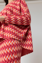 Orange Pink Jacquard V Neck Jumper - Sale