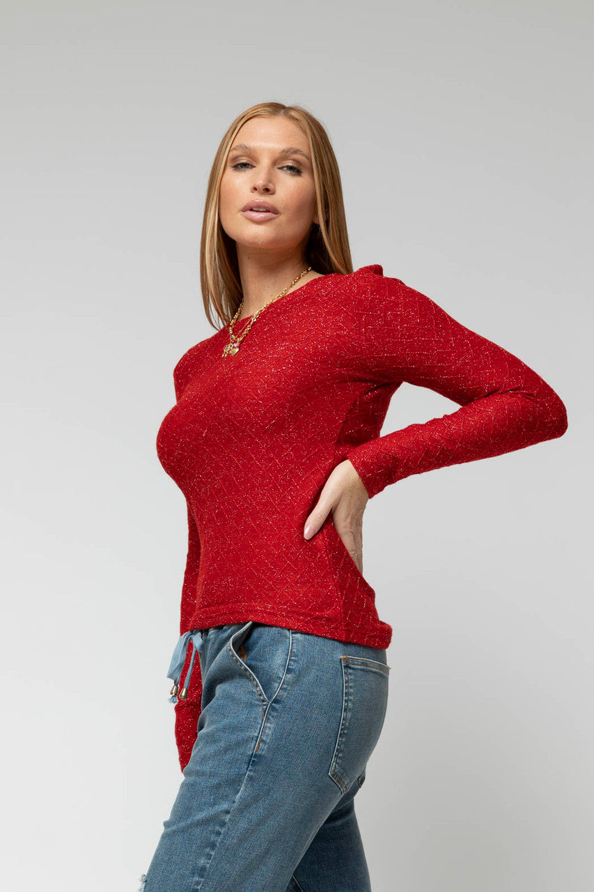 Red Lurex Basic Top