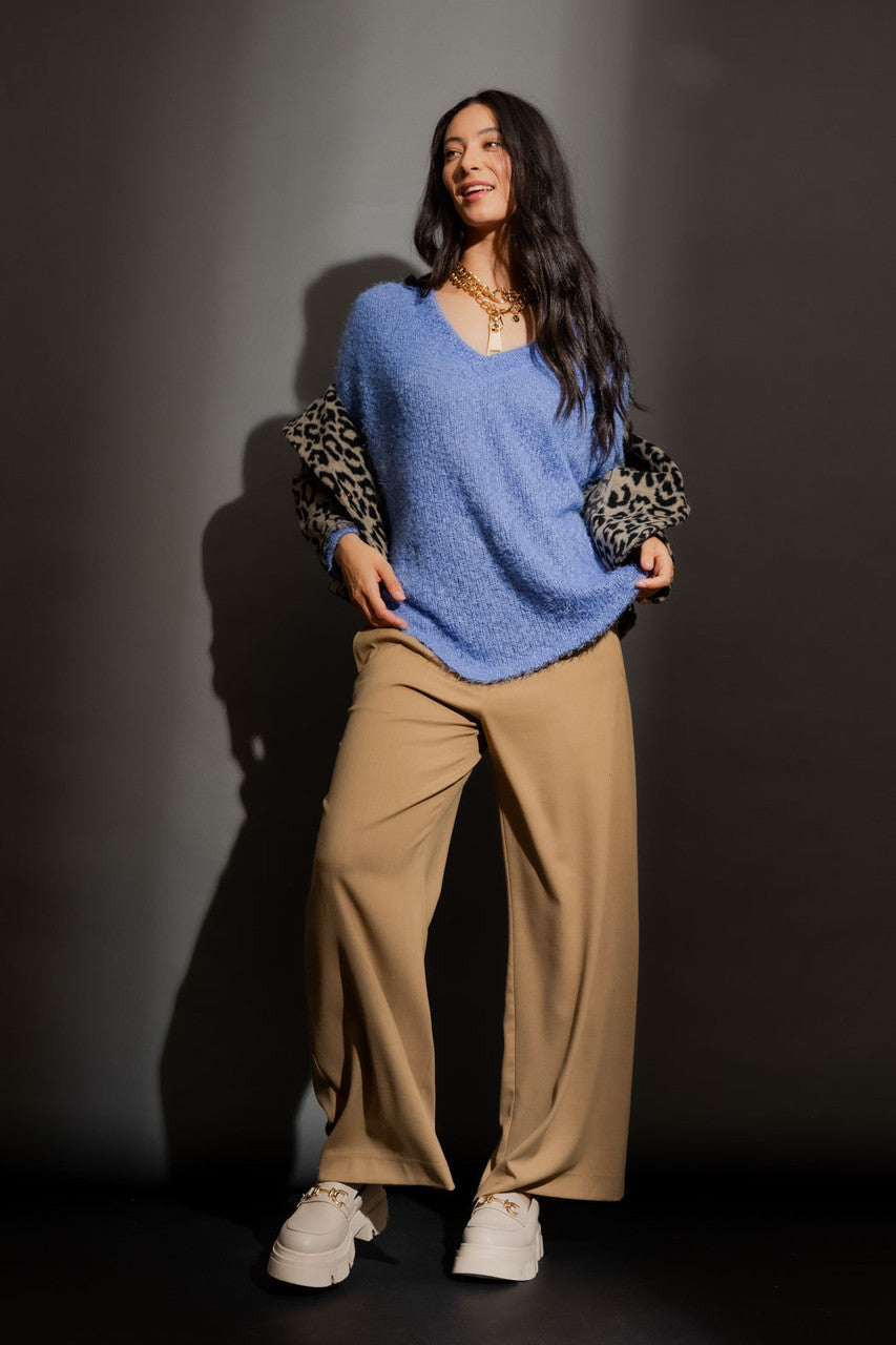 Cornflower Fluffy V Neck Jumper