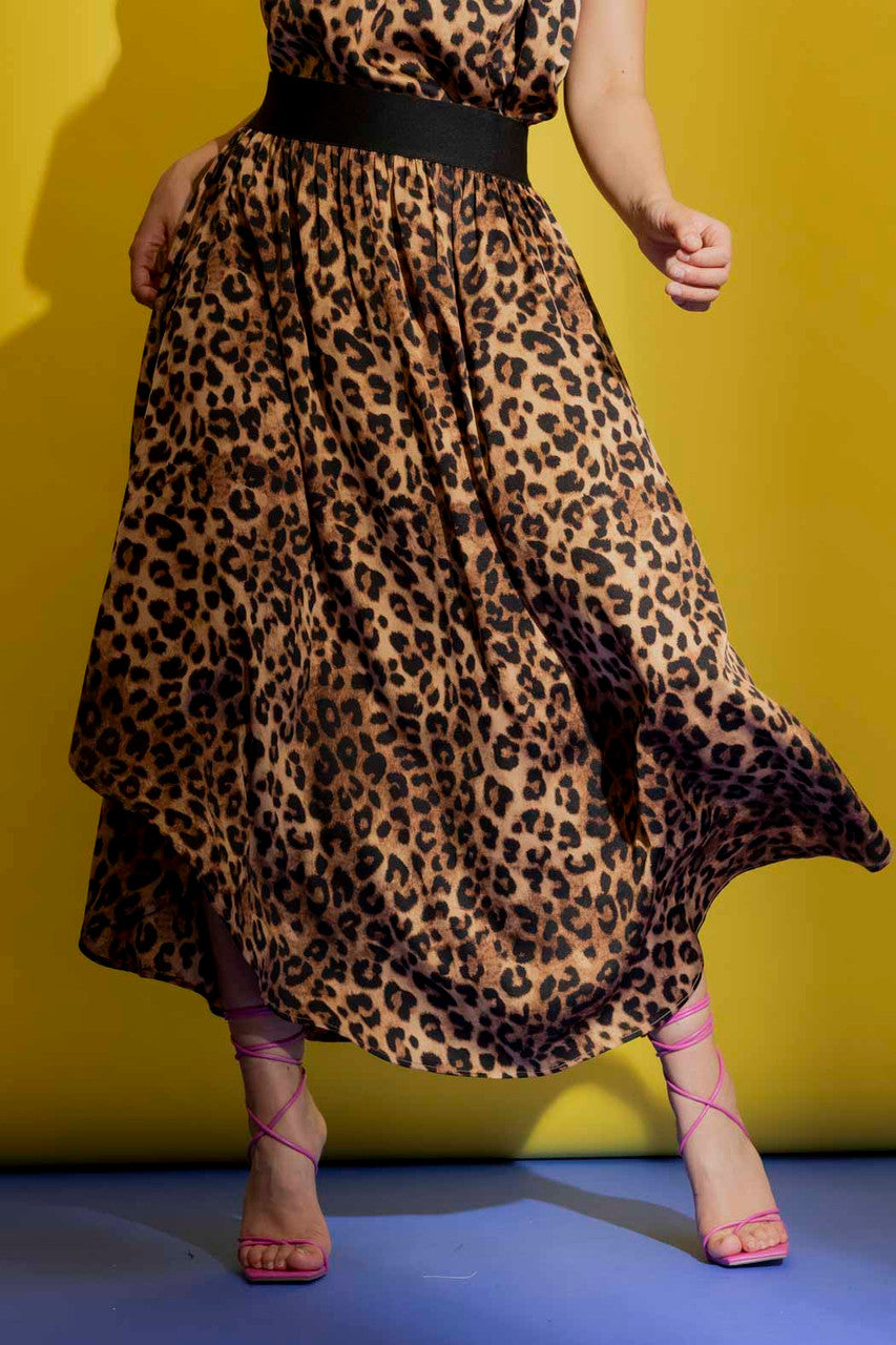 Tan Animal Silky Slip Skirt Tan Animal