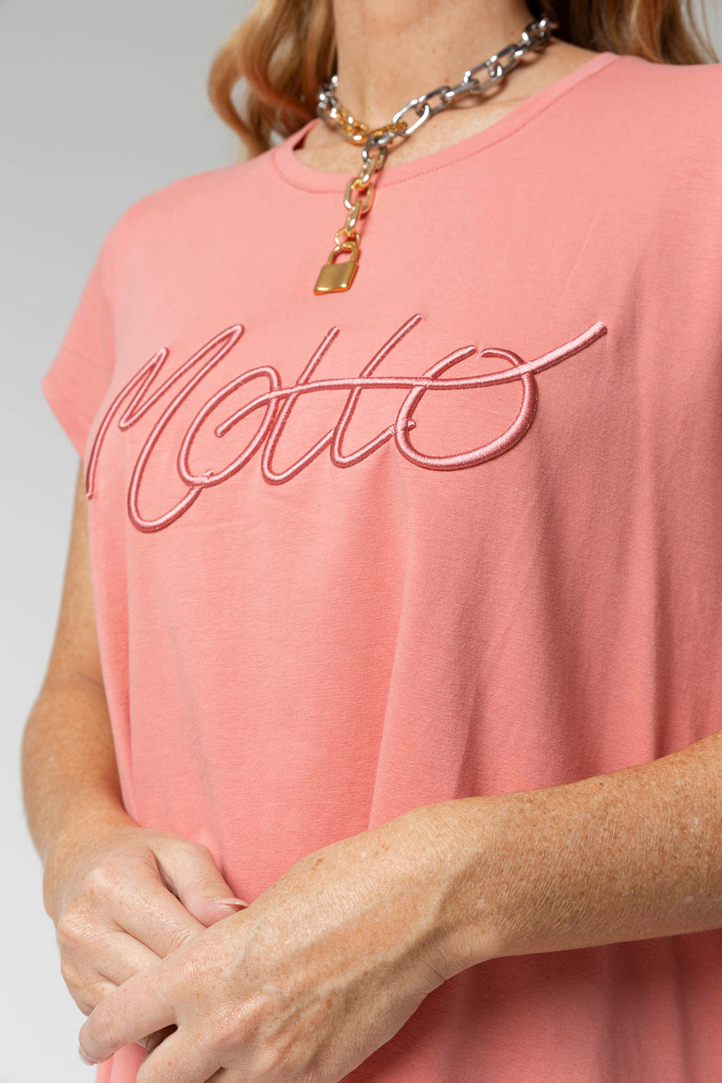 Blush Motto Embroidered T Shirt