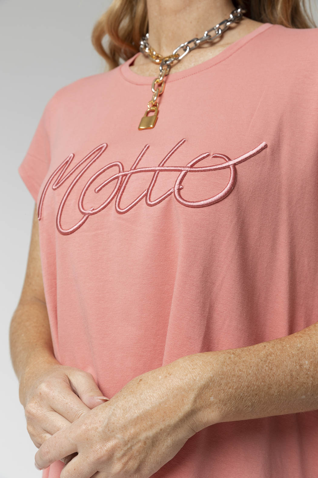 Blush Motto Embroidered T Shirt