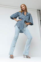 Blue Animal Chambray Shoulder Shirt - Sale