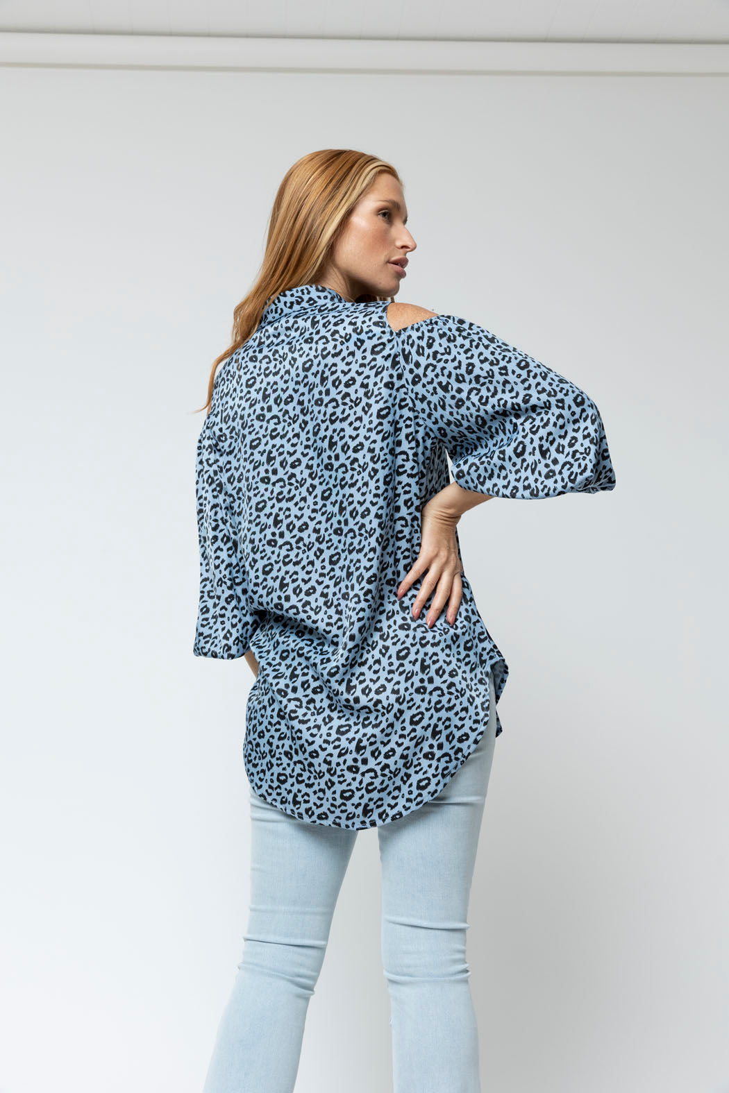 Blue Animal Chambray Shoulder Shirt - Sale