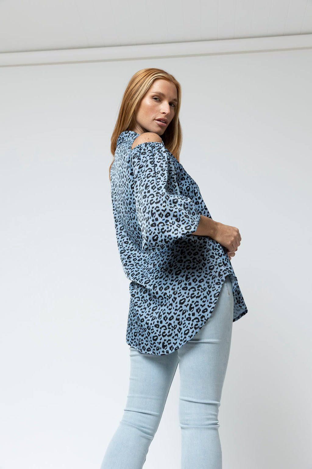 Blue Animal Chambray Shoulder Shirt - Sale