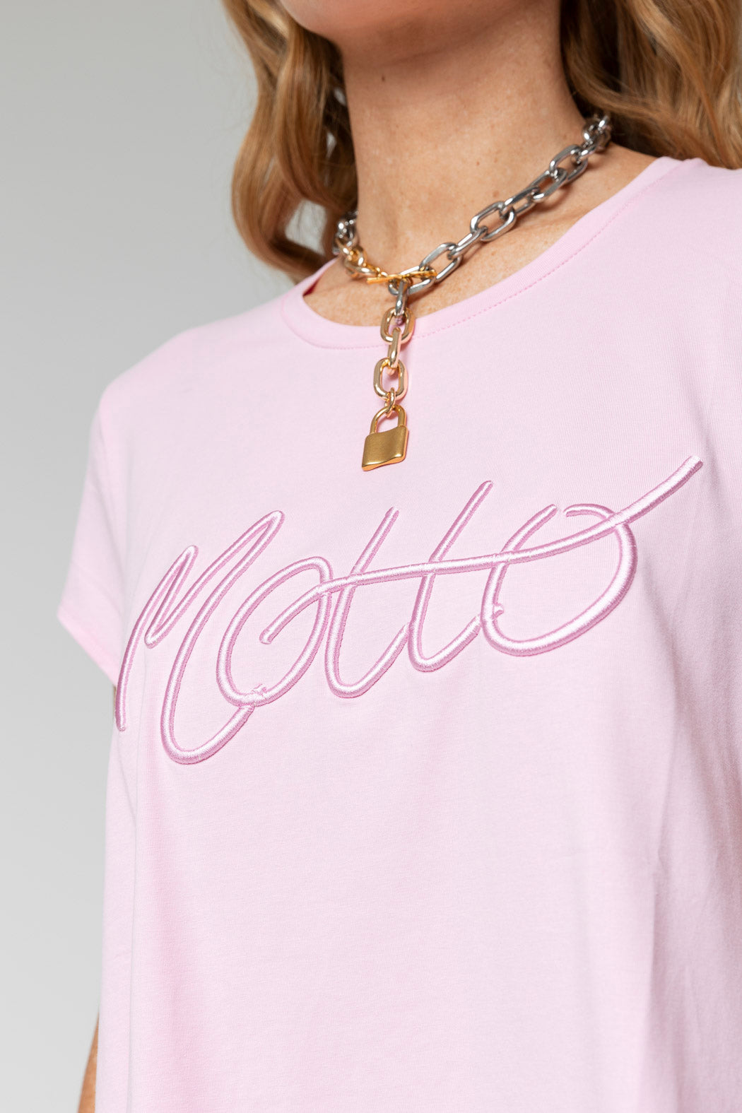 Pink Motto Embroidered T Shirt