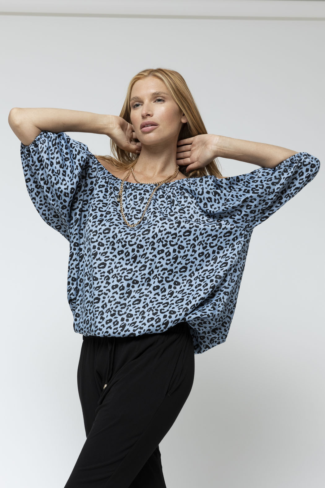 Blue Animal Chambray Balloon Top - Sale