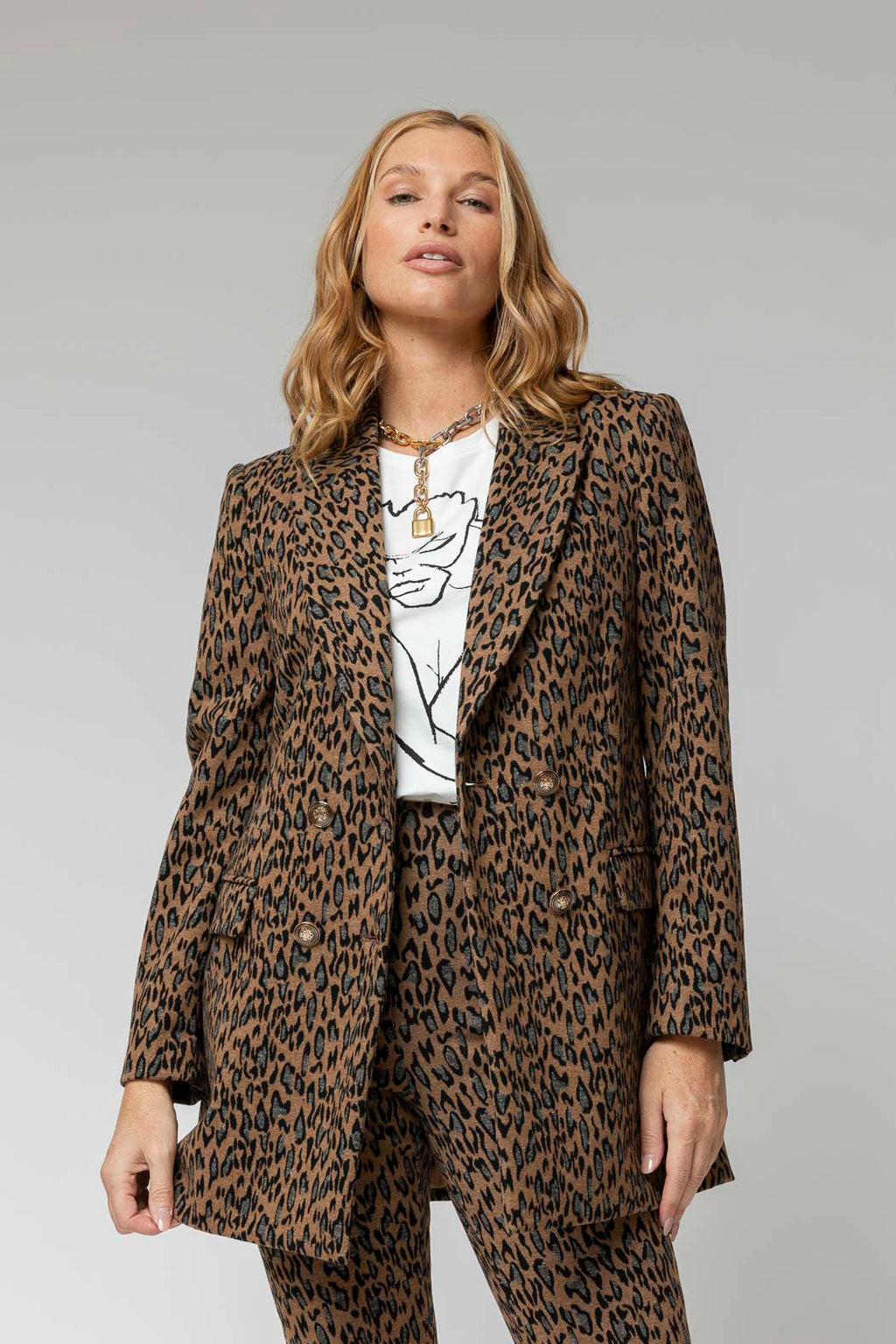 Tan Animal Classic Double Breasted Blazer