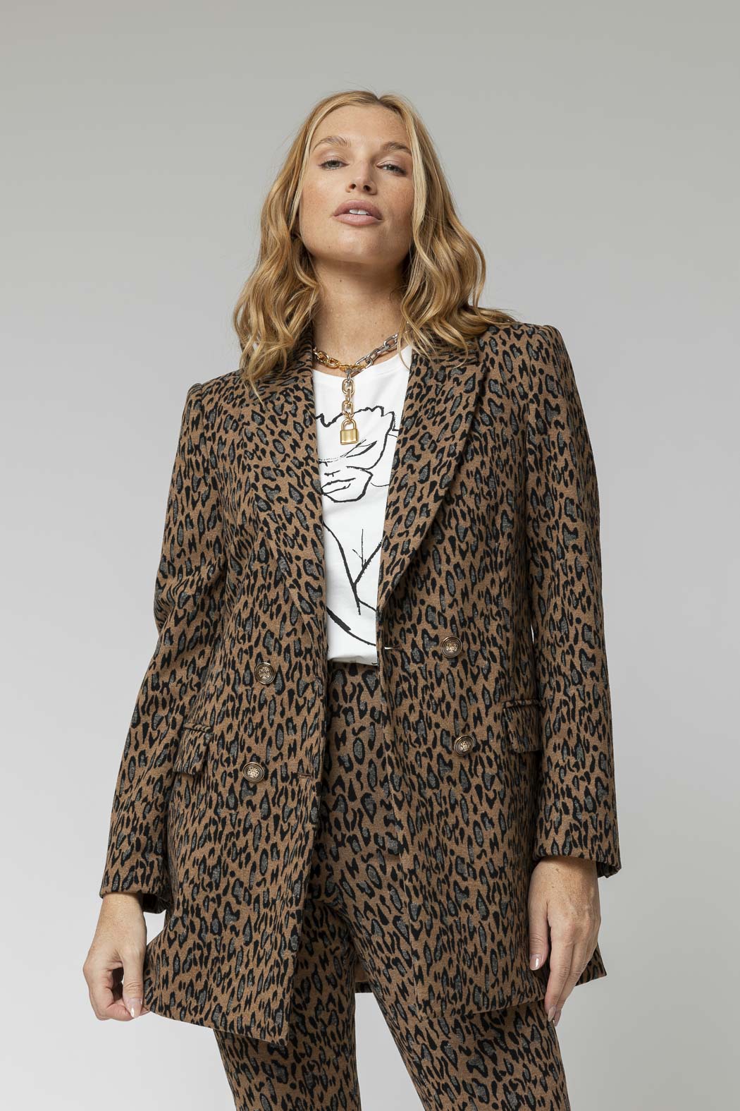 Tan Animal Classic Double Breasted Blazer