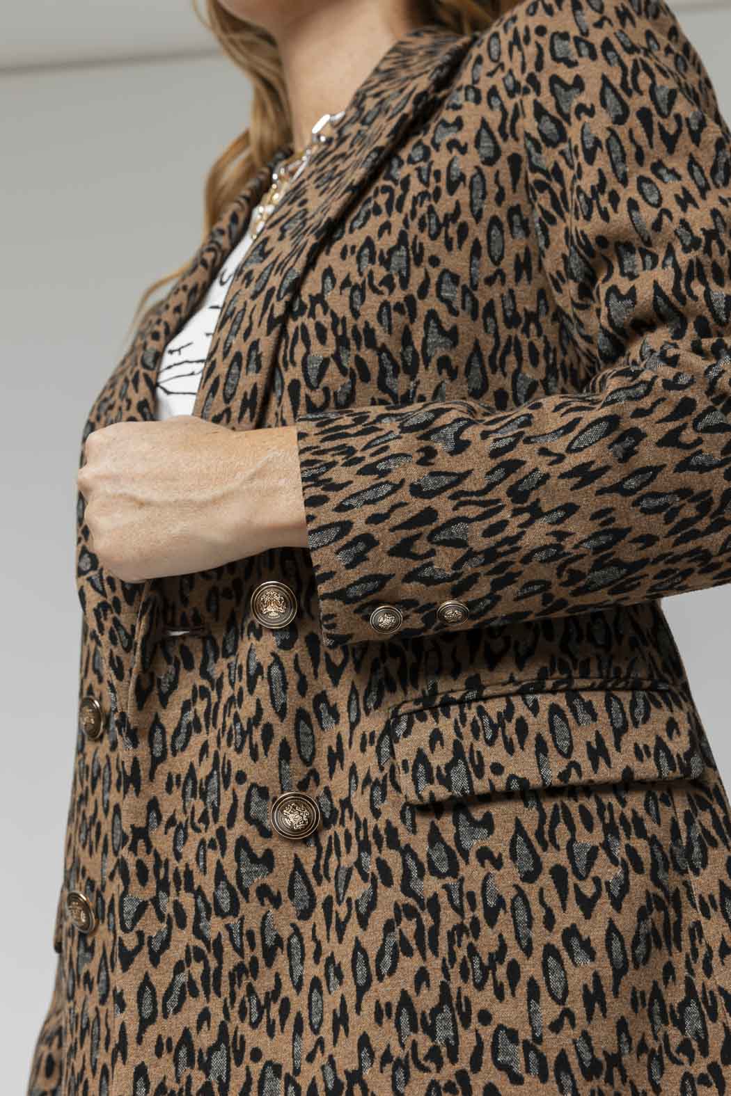 Tan Animal Classic Double Breasted Blazer