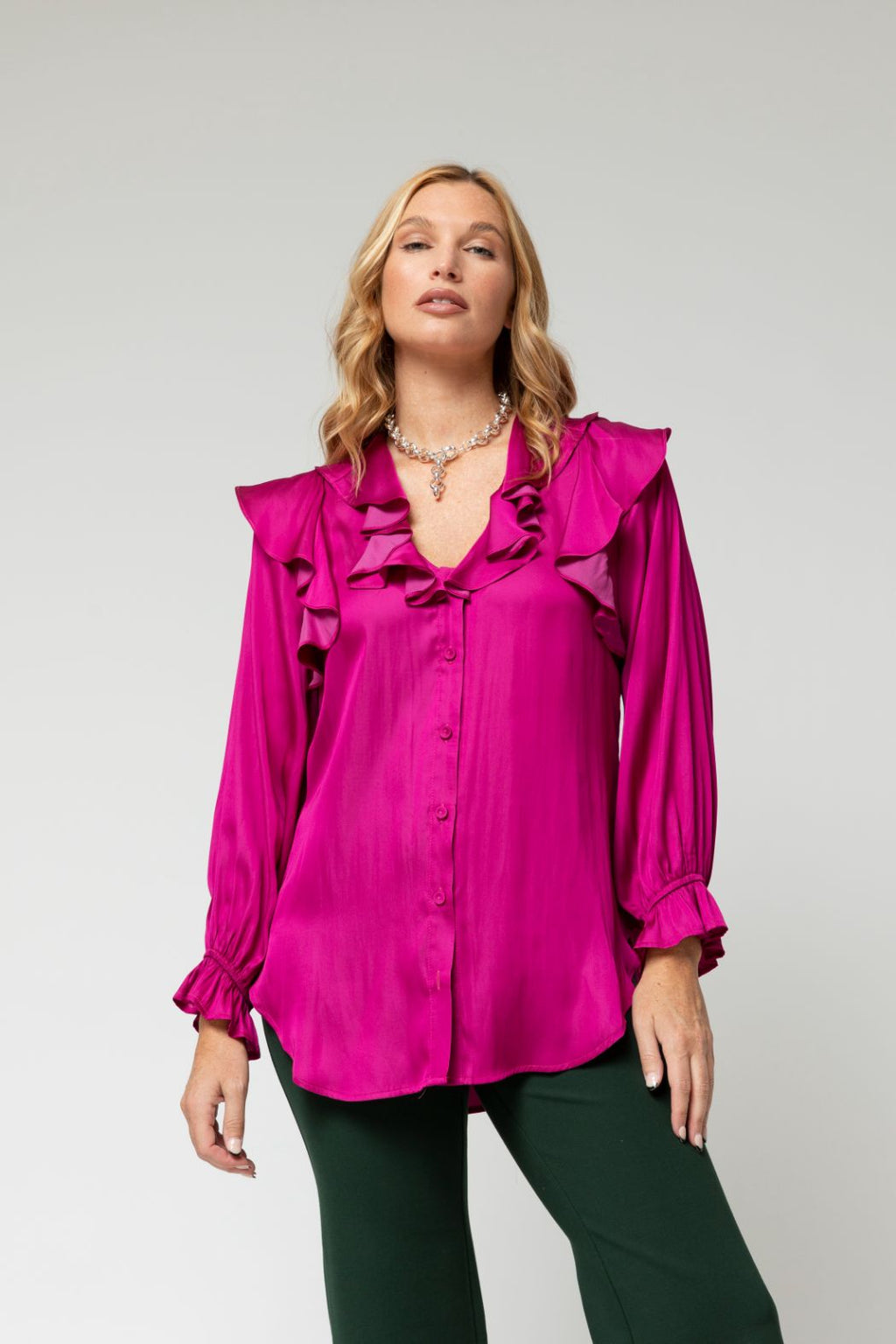 Crimson Silky Ruffle Blouse - Sale
