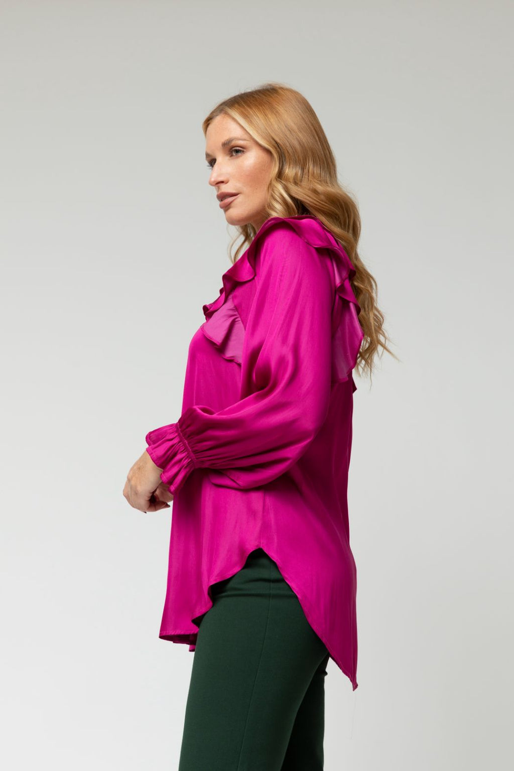 Crimson Silky Ruffle Blouse - Sale