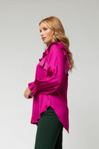 Crimson Silky Ruffle Blouse - Sale