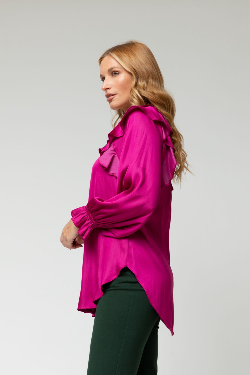Crimson Silky Ruffle Blouse - Sale