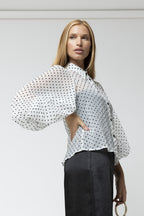 White Polka Dot Balloon Sleeve Shirt