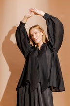 Black Tencel/Linen Full Sleeve Addy Blouse