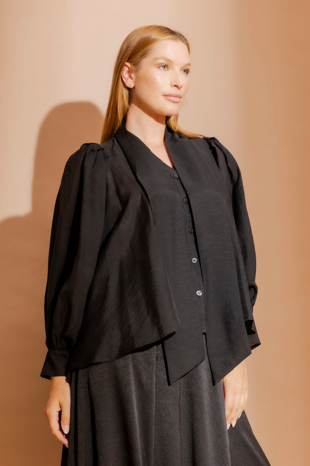 Black Tencel/Linen Full Sleeve Addy Blouse