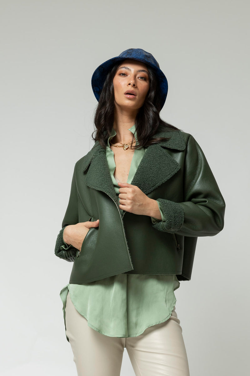 Khaki Vegan Shearling Jacket- Sale