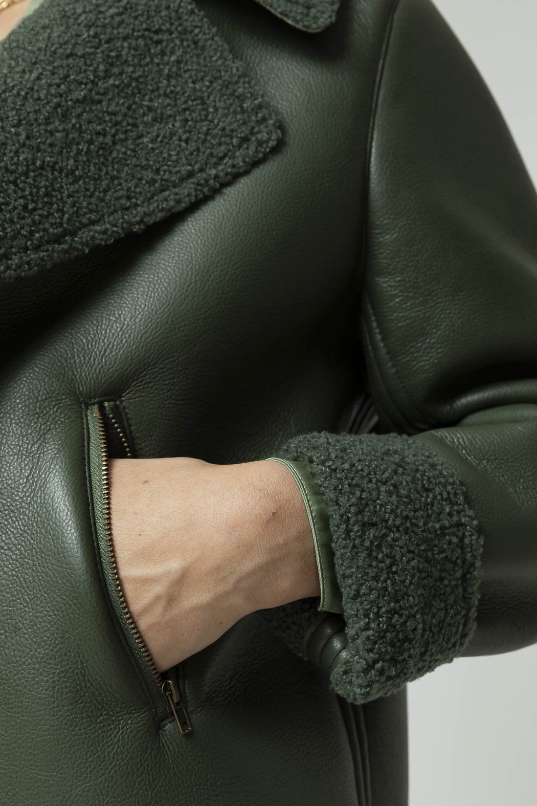Khaki Vegan Shearling Jacket- Sale