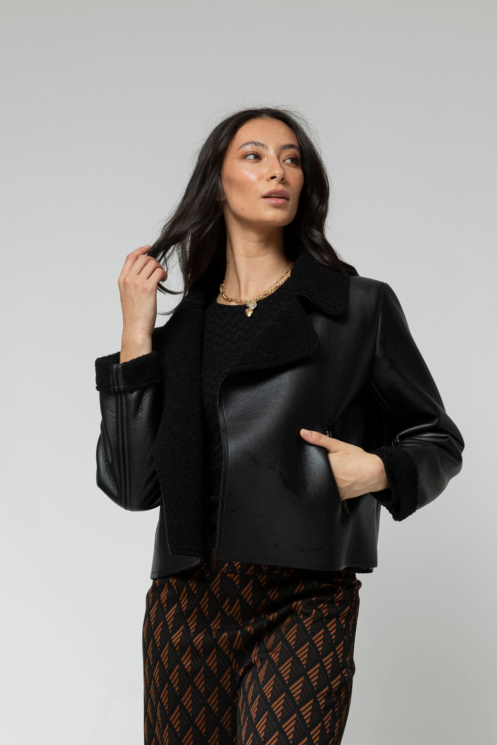 Black Vegan Shearling Jacket - Sale