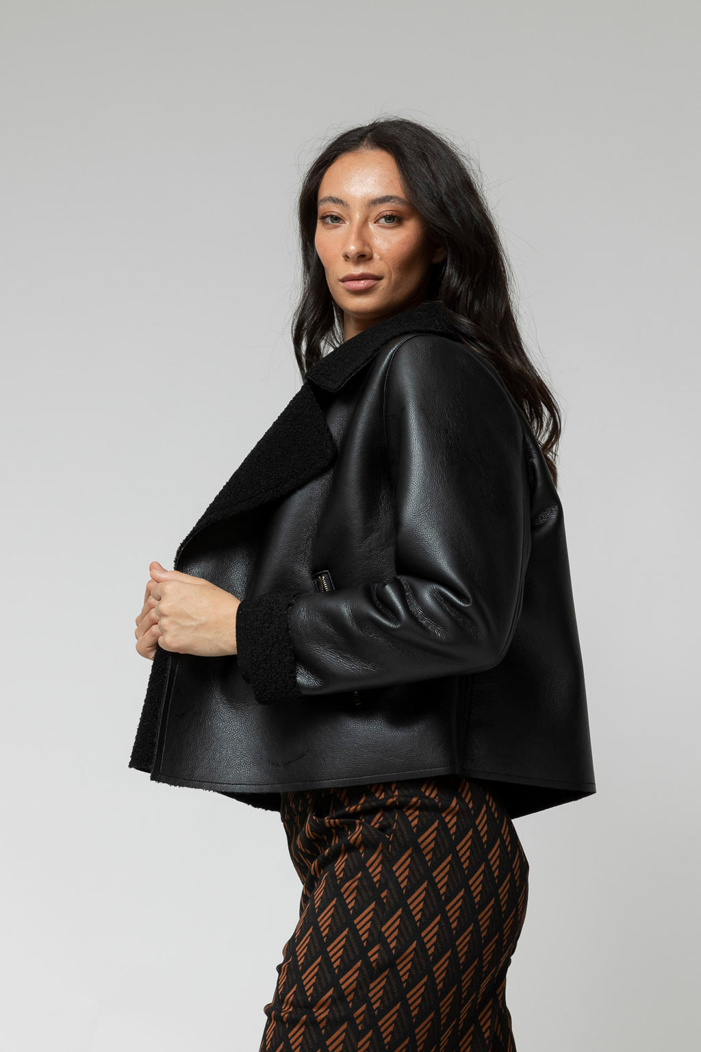 Black Vegan Shearling Jacket - Sale